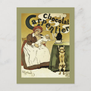 Carte Postale Chiot, Kitty et Chocolat chaud