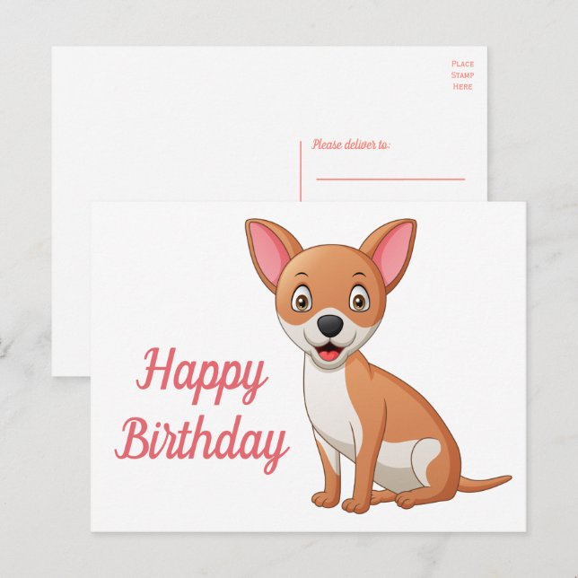 Carte Postale Chiot Mignon Chien Drôle Dessin Animé Chihuahua An (Devant / Derrière)