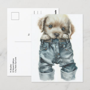 Carte Postale Chiot mignon en Jeans Art