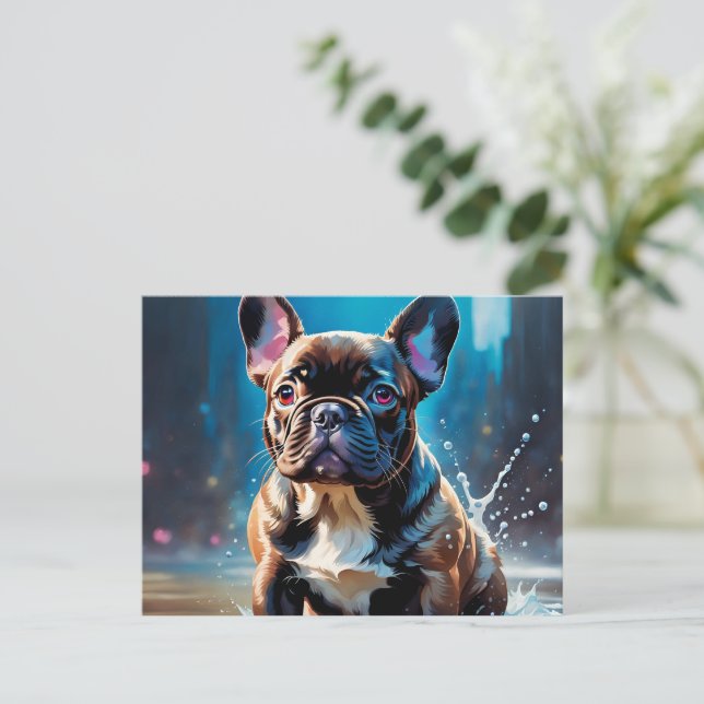 Carte Postale Chiots Bouledogue Français (Debout devant)
