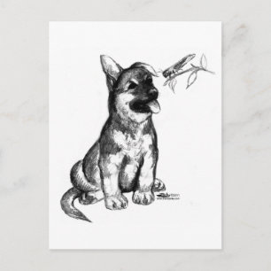 Carte Postale Chiots et criquet