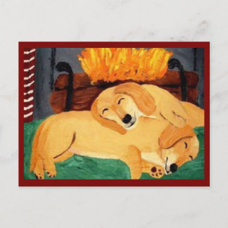 Carte Postale Chiots Golden Retriever endormis près de la chemin