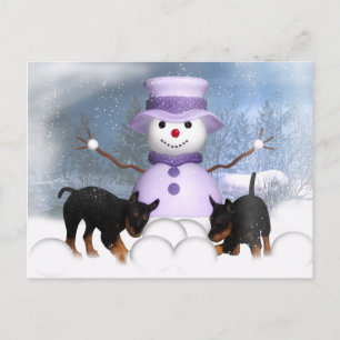 Carte Postale Chiots Rottweiler Jouant Dans La Neige