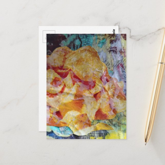 Carte Postale chips junk journal Mixed Media Collage (Devant/Arrière en situation)