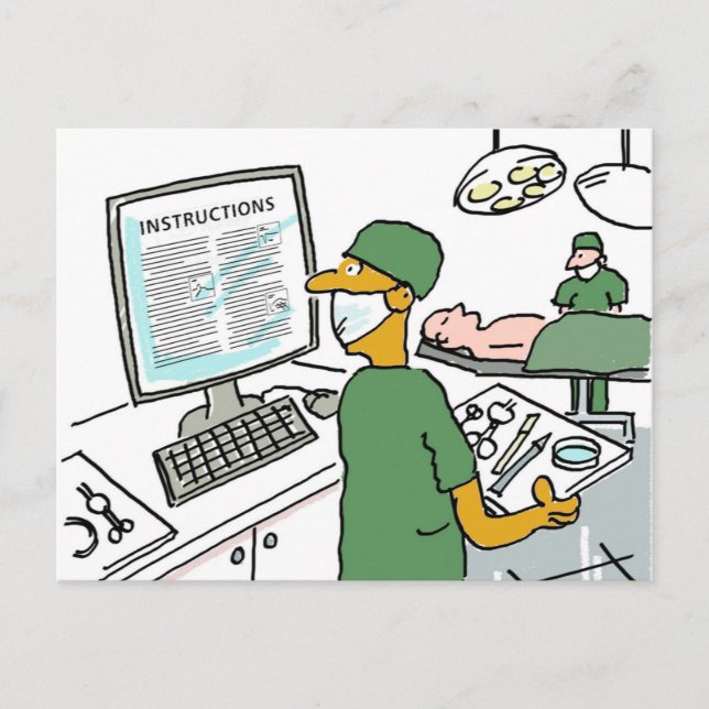 Carte Postale Chirurgien asiatique vérifie les instructions. Drô (Devant)
