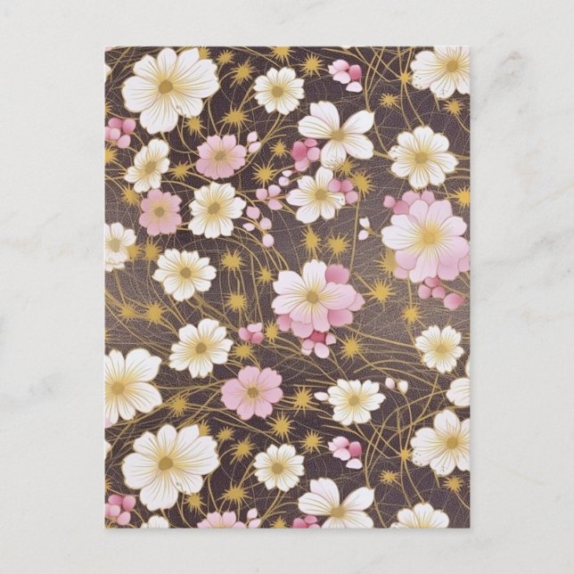 Carte Postale Chiyogami rose et blanc Cosmos (Devant)