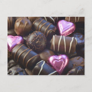 Carte Postale chocolat avec feuille rose