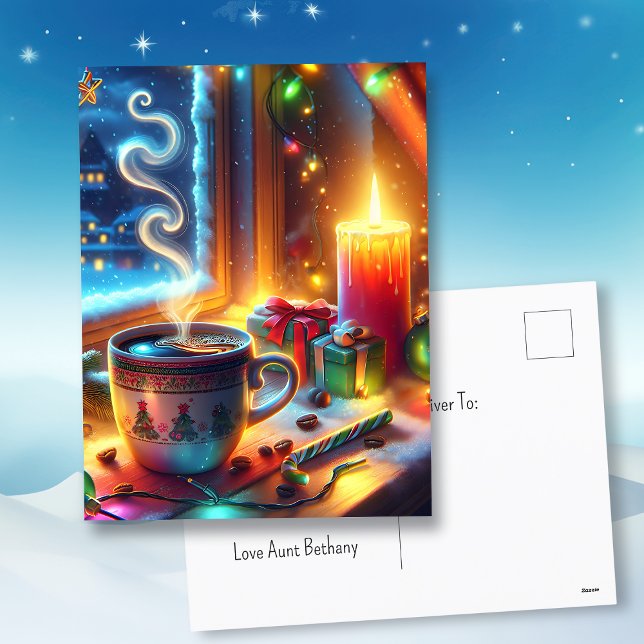 Carte Postale Chocolat chaud dans une fenêtre de Noël Personnali (Créateur téléchargé)