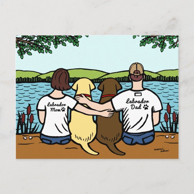 Carte Postale Chocolat et Labradors Jaunes Parents (Devant)