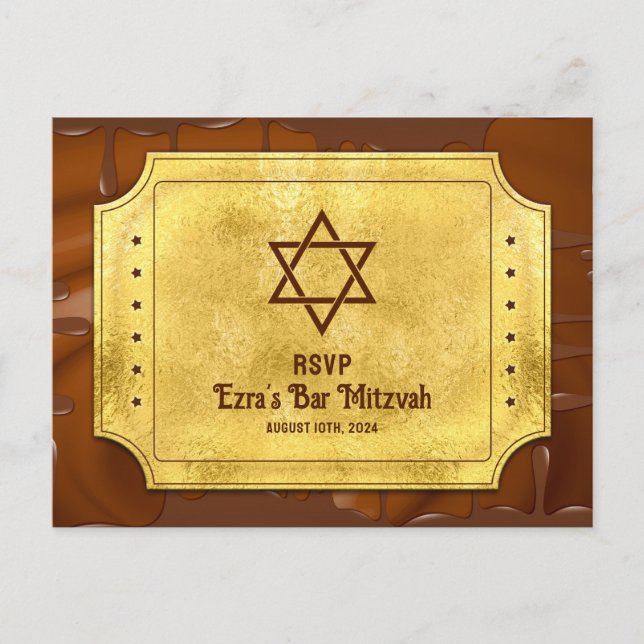 Carte Postale Chocolat Golden Ticket Bat Bar Mitzvah RSVP (Devant)