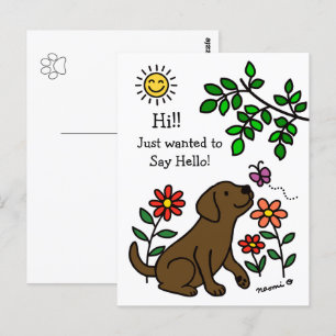 Carte Postale Chocolat Labrador et Green Hi