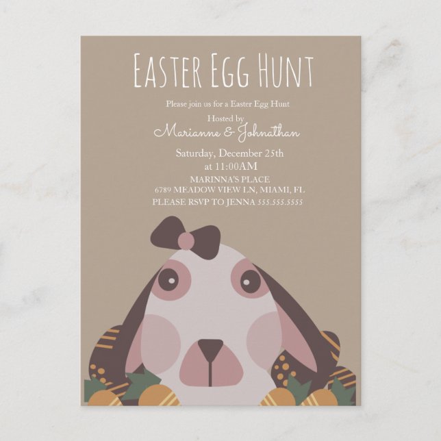 Carte Postale Chocolat Oeufs de Pâques Chasse aux oeufs de lapin (Devant)