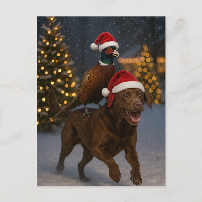 Carte Postale Chocolate Labrador & Partridge Christmas postcard (Devant)