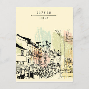 Carte Postale Chou Xing Hua Suzhou Scenery Art vintage chinois