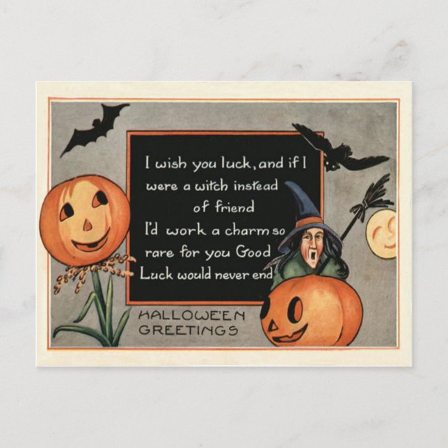 Carte Postale Chouette à chauve-souris Citrouille Jack-o'-lanter (Devant)