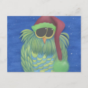 Carte Postale Chouette adorable avec chapeau de Santa