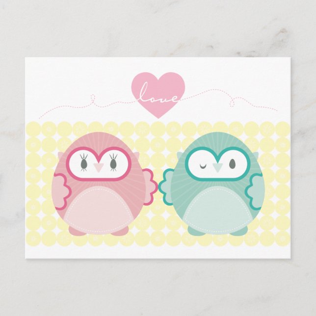 Carte Postale CHOUETTE AMOUR :: fille douce + garçon (Devant)