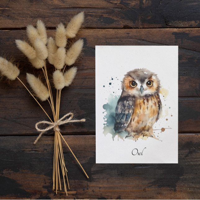 Carte Postale Chouette aquarelle mignonne, personnalisée (Créateur téléchargé)