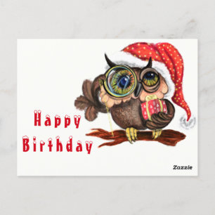 Carte Postale Chouette Bébé en Noël Casquette et cadeau - Annive