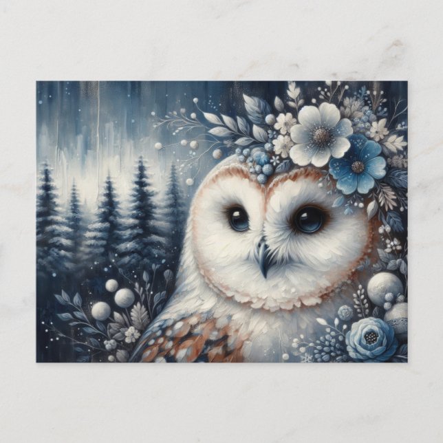Carte Postale Chouette blanche Imaginaire Wonderland hivernal (Devant)