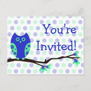 Carte postale Chouette bleue Invitations de douche