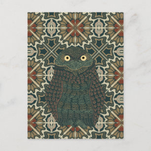 Carte Postale Chouette bractée décorée tons Brown dorés