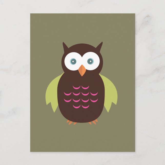 Carte Postale Chouette Brown et verte (Devant)
