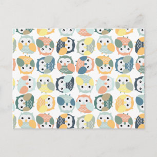 Carte Postale Chouette colorée Motif - pastels poussiéreux