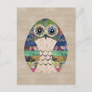 Carte Postale Chouette colorée rétro Boho Bohemian Bird Custom