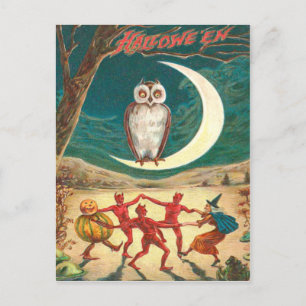 Carte Postale Chouette Croissant Lune Sorcière Démon Créature