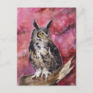 Carte Postale Chouette d'aigle Octobre aquarelle