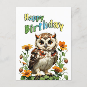 Carte Postale chouette d'anniversaire