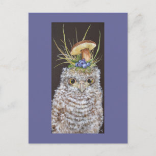 Carte Postale chouette de bébé aux bleuets et casquette de champ