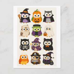 Carte Postale Chouette de dessin animé Halloween mignonne