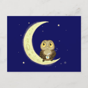 Carte Postale Chouette de lune café de minuit