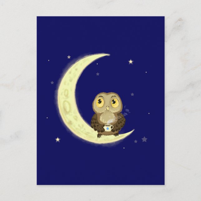 Carte Postale Chouette de lune café de minuit (Devant)