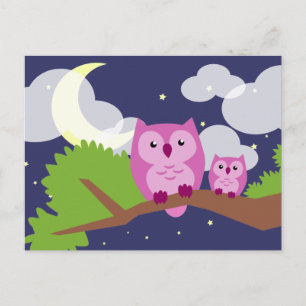 Carte Postale Chouette de nuit colorée