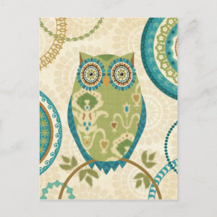 Carte Postale Chouette décorative aux motifs circulaires