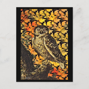 Carte Postale Chouette d'Halloween Feuillage d'automne