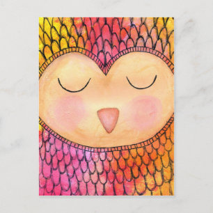 Carte Postale Chouette dormante funky moderne Peinture multimédi