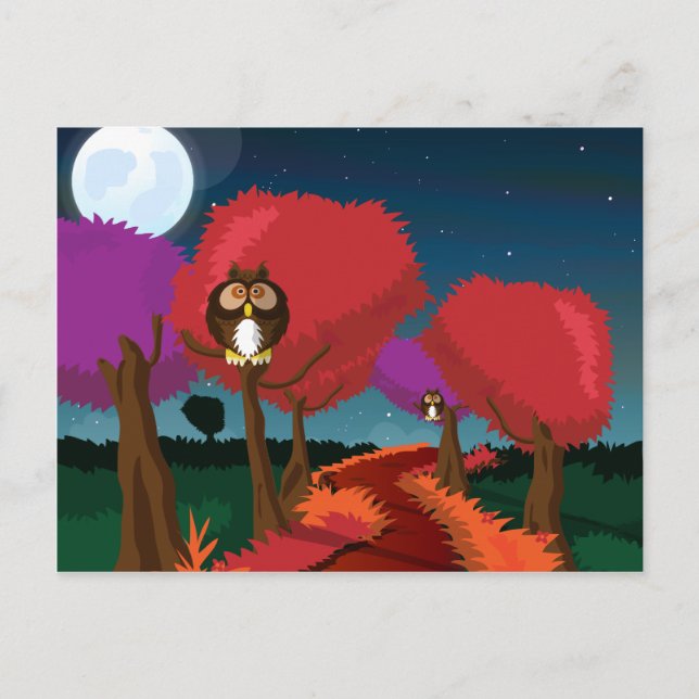 Carte Postale Chouette effraie dans l'art au clair de lune (Devant)