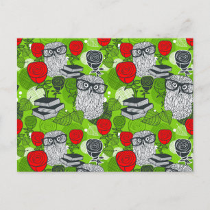 Carte Postale Chouette en roses rouges