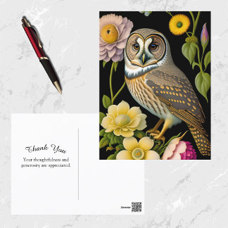 Carte Postale Chouette Jaune Merci d'artisanat floral