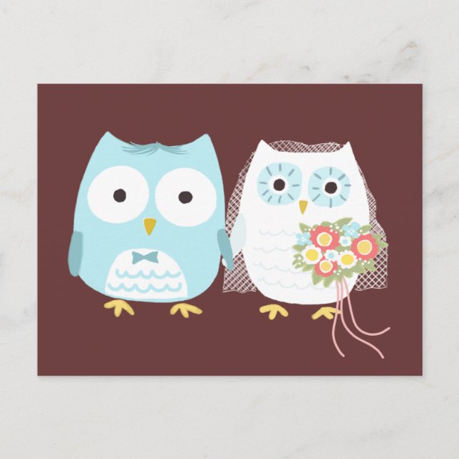 Carte Postale Chouette Mariage mariée et fille mignonne couple m (Devant)