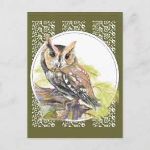 Carte Postale Chouette mignonne - Aquarelle Oiseau, Faune, Natur