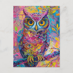 Carte Postale Chouette mignonne Colorful Oiseau Abstrait Animal 