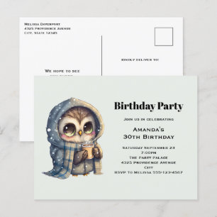 Carte Postale Chouette mignonne en hiver avec fête d'anniversair
