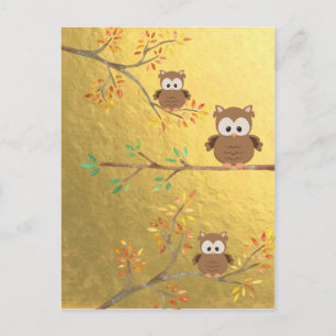 Carte Postale Chouette mignonne perchée sur une branche