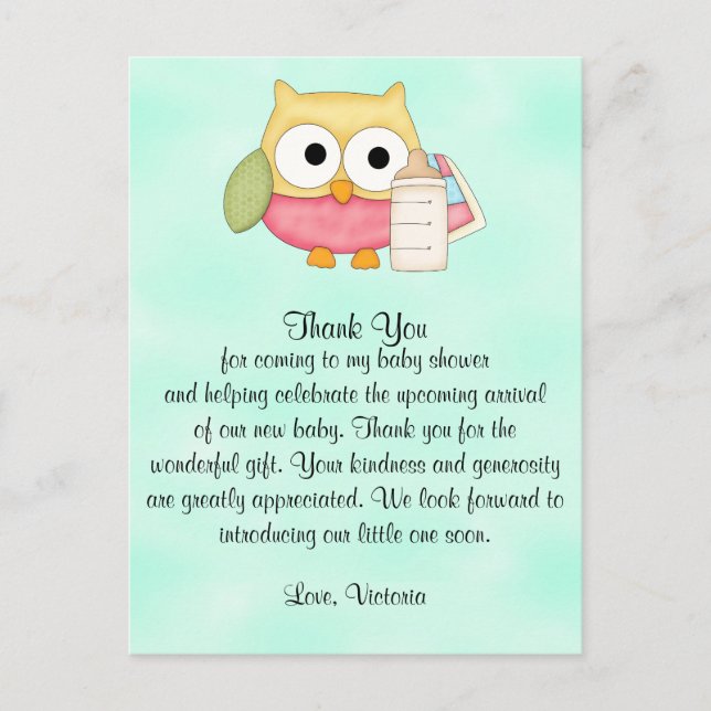 Carte Postale Chouette neutre pour le baby shower (Devant)