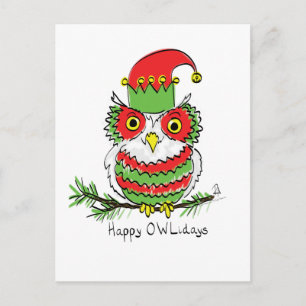 Carte Postale Chouette Noël Mignonne Vacances amusantes